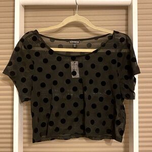 Express Black Sheer Polka Dot Crop Top Size Medium NWT